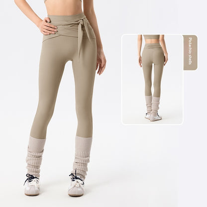 Women's Ribbed Cross-Tie Yoga Pants - High Waist Butt-Lifting