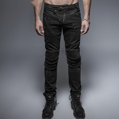 Men's Steampunk Armour Denim Jeans – Slim Fit Washed Black, S–4XL