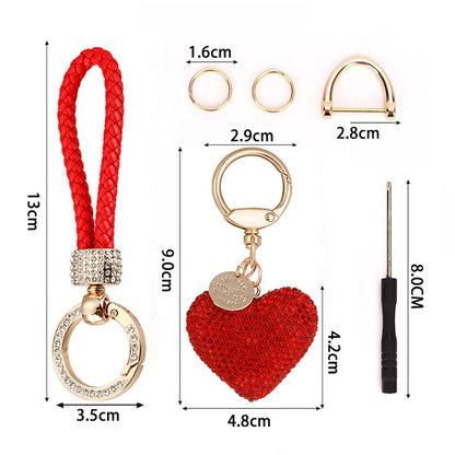 Crystal Heart Rhinestone Keychain | Zinc Alloy Charm | 8 Colours