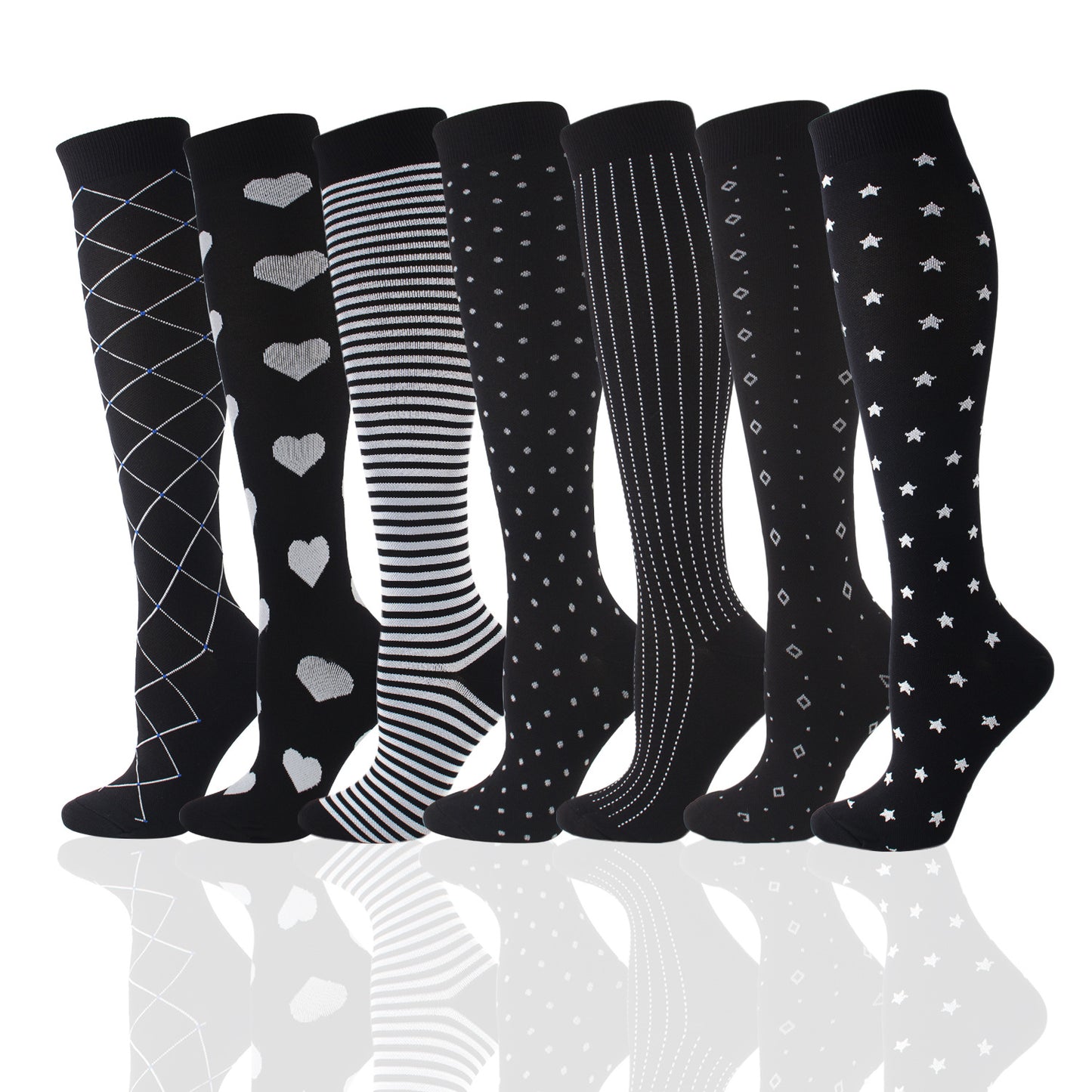 Nylon Novelty Pattern Calf Compression Socks 12 Designs S/M L/XL