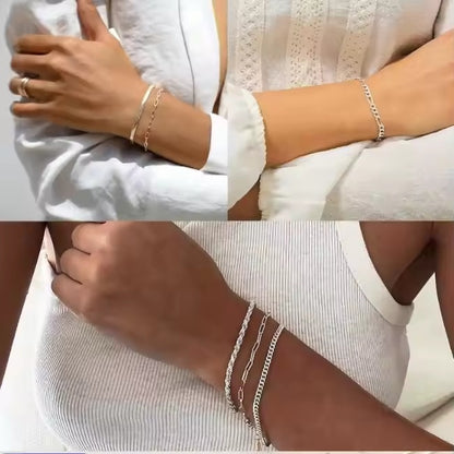 14K Silver Plated Stackable Bracelet Set | 5 Dainty Bracelets for Women