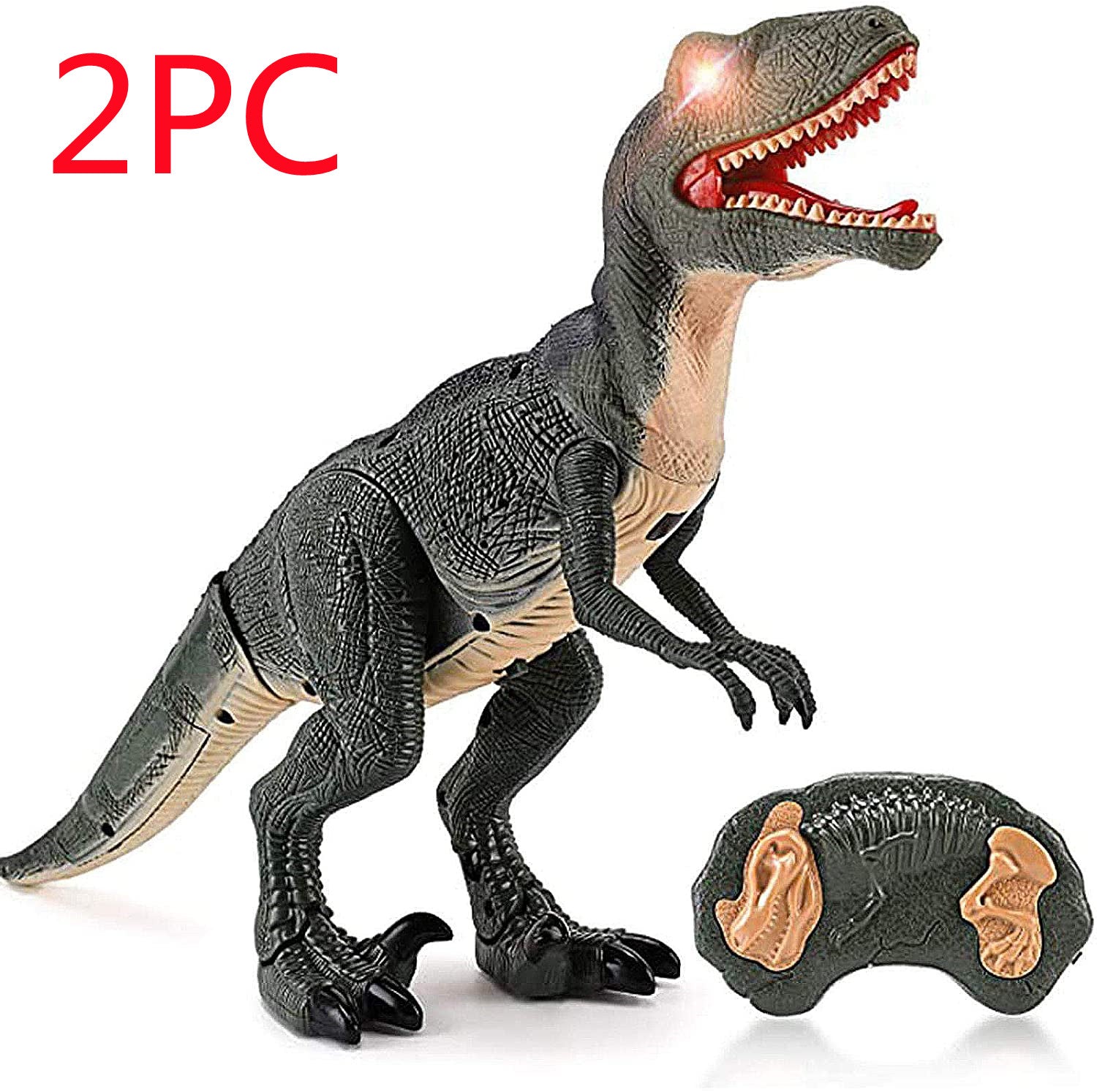 RC Walking Velociraptor Dinosaur Toy - Roaring Sounds Light-Up Eyes Infrared Remote Age 3+