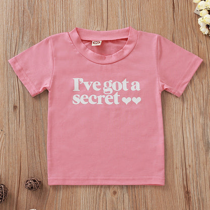 Girls Letter & Heart Print Short Sleeve T-Shirt – Pink