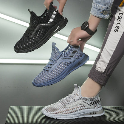Breathable Mesh Low-Top Sports Casual Trainers - Lace-Up Rubber Sole