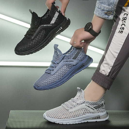 Breathable Mesh Low-Top Sports Casual Trainers - Lace-Up Rubber Sole