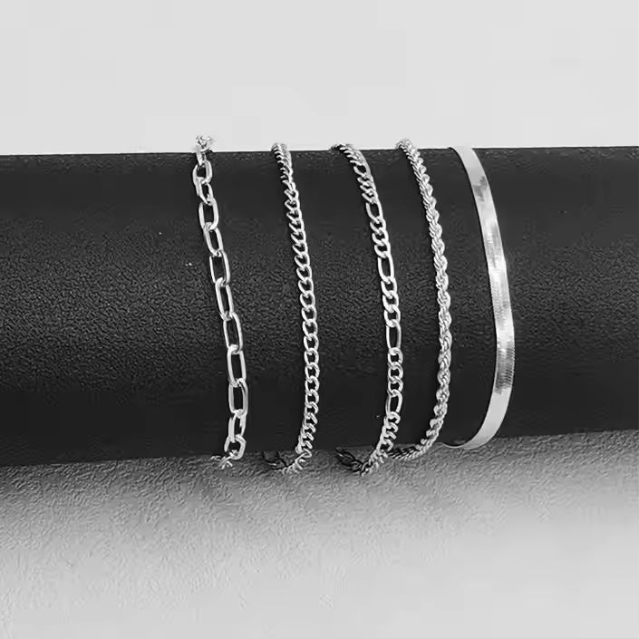 14K Silver Plated Stackable Bracelet Set | 5 Dainty Bracelets for Women