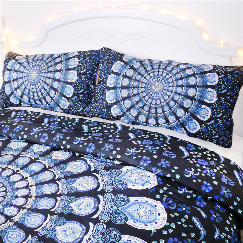 Blue Peacock Print Duvet Cover Set | Twin Full Queen King