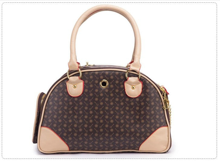 PU Leather Pet Carrier Bag | Small & Large | Coffee & White