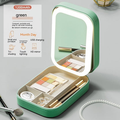 LED Makeup Mirror with Storage Box — Touch Dimmer, Adjustable Stand & Lipstick Organiser