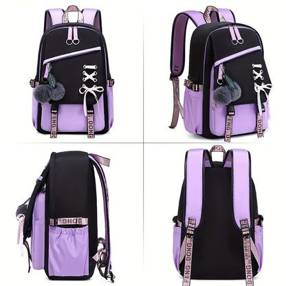 Girls' Cute Bow Backpack – Sweet Solid Colour School & Everyday Bag
