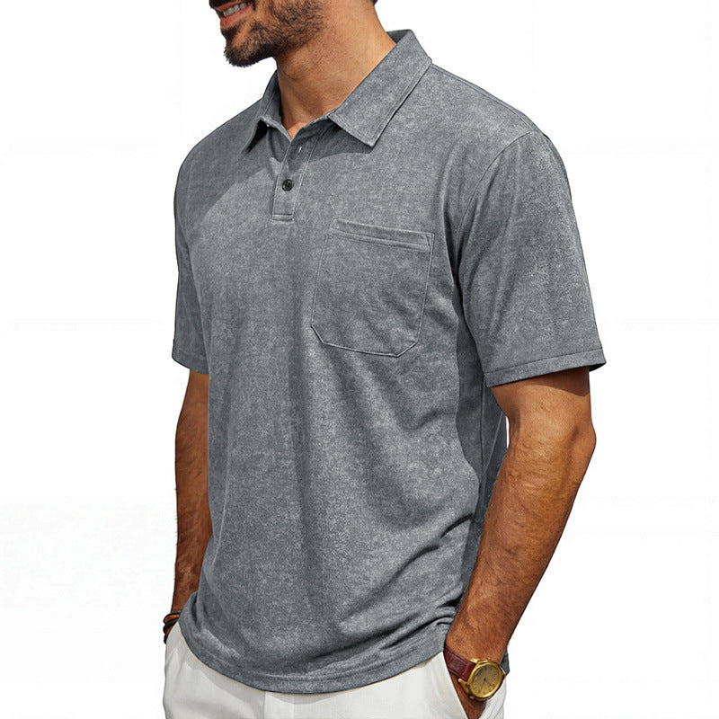 Men's Distressed Lapel Polo Shirt | Loose Fit Short Sleeve