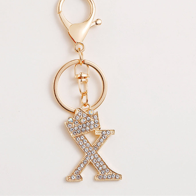 Crystal Crown Initial Letter Keychain A-Z