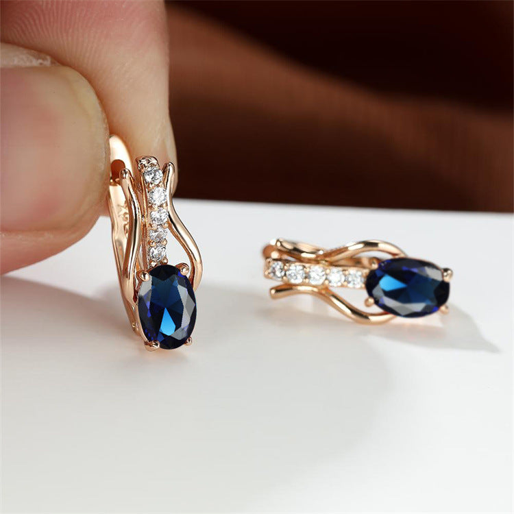 Oval Crystal Ear Clips | Champagne Gold & Platinum Copper Earrings for Women