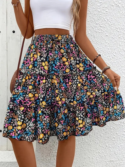 Women's Printed Ruffle-Trim Stretch Skirt | S-2XL