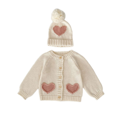 Baby Girls Cotton Knit Cardigan & Hat Set – Infant Knitwear