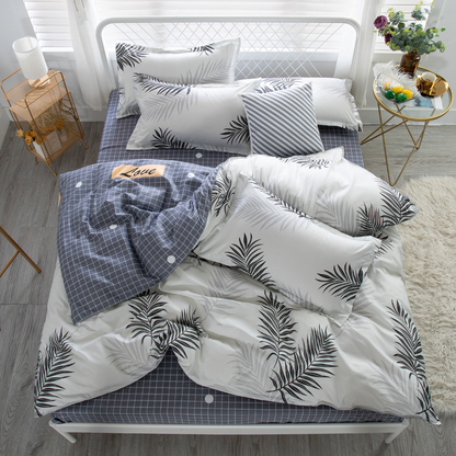Reactive Print Twill Bedding Set 3 or 4 Piece | Mocha & Plaid