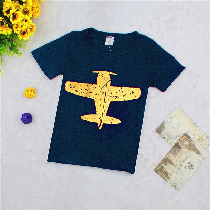 Children's Airplane Print T-Shirt | Unisex Cotton Short Sleeve