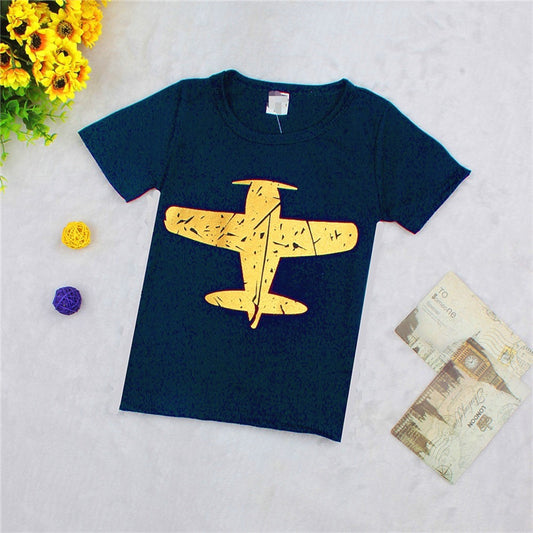 Children's Airplane Print T-Shirt | Unisex Cotton Short Sleeve