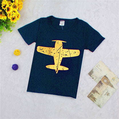Children's Airplane Print T-Shirt | Unisex Cotton Short Sleeve