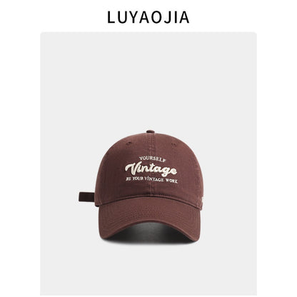 Vintage Cotton Baseball Cap with Letter Embroidery