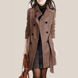 Women's Double-Breasted Wool Blend Coat – Mid-Length Fitted | XS–3XL