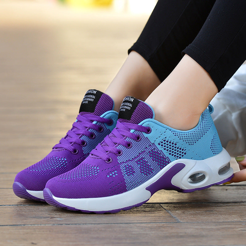 Women's Flyknit Mesh Casual Trainers - Breathable Lace-Up Flat Sports Shoes