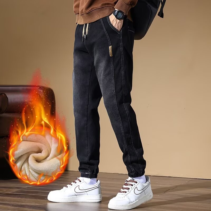 Men's Fleece-Lined Denim-Look Jogger Trousers | Warm M-5XL