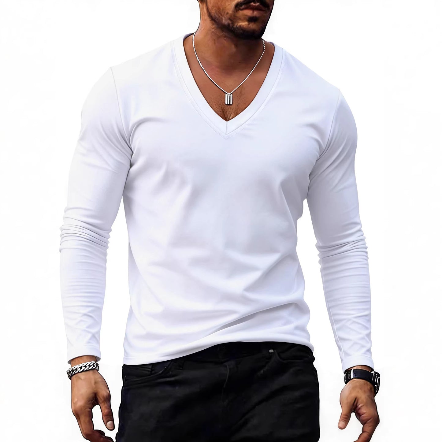 Men's Solid Colour V-Neck T-Shirt - Short Sleeve Casual Tee 7 Colours