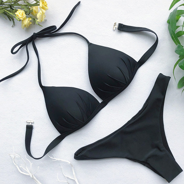 Women's Halter Neck One-Piece Swimsuit | Built-In Bra Pad