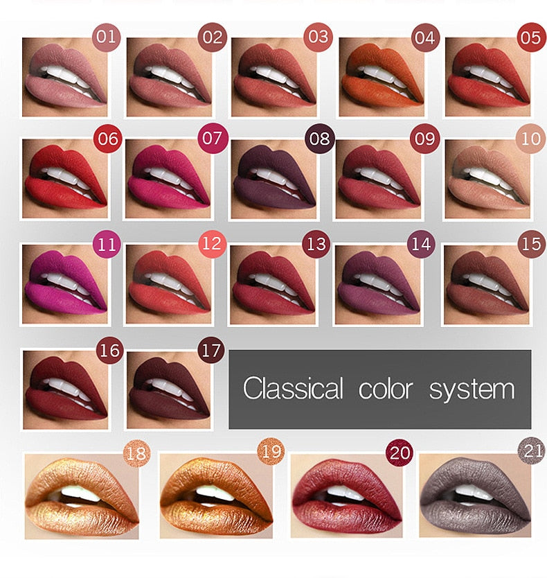Matte Liquid Lip Gloss – Waterproof Long-Lasting 8ml, 21 Shades
