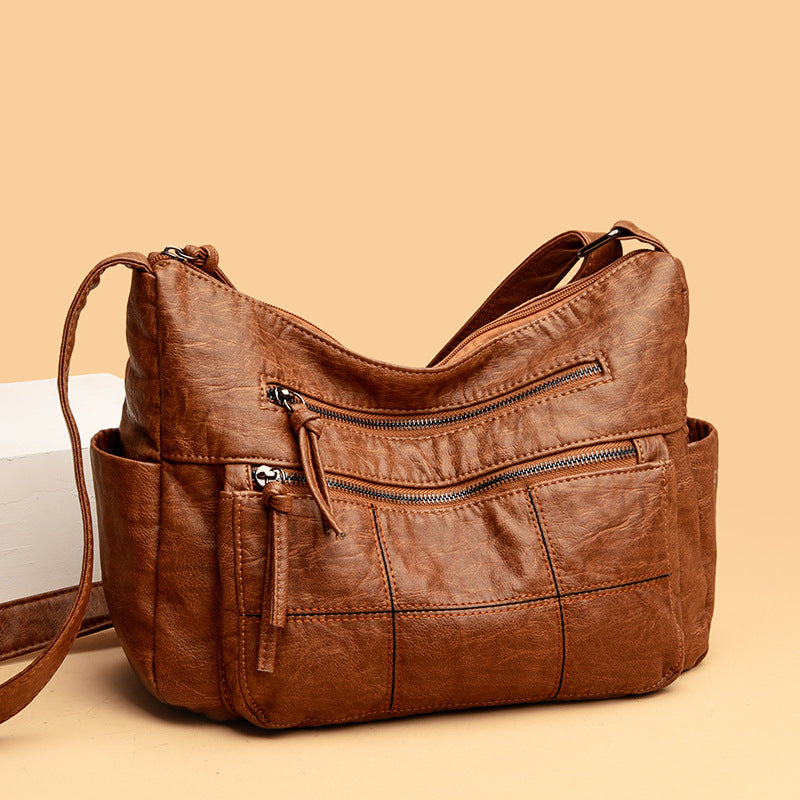 Women's PU Crossbody Shoulder Bag | 3D Pocket | Black, Caramel, Grey & Red