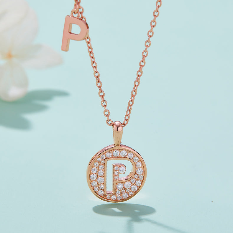 Moissanite Letter P Necklace | Platinum-Plated S925 Silver | GRA Certified