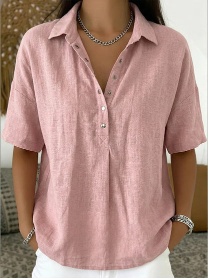 Women's Single-Breasted Lapel Short-Sleeve Shirt