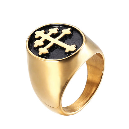 Men's Stainless Steel Cross Texture Ring – Croissant Weave Statement Band
