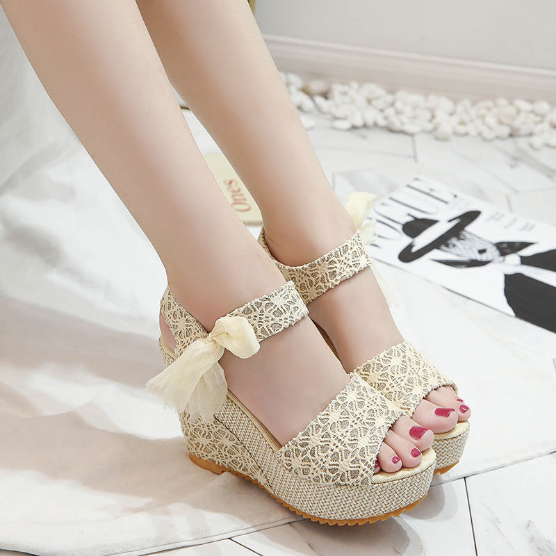 Women's Floral Print Wedge Sandals | Ribbon Tie | EU 35–40