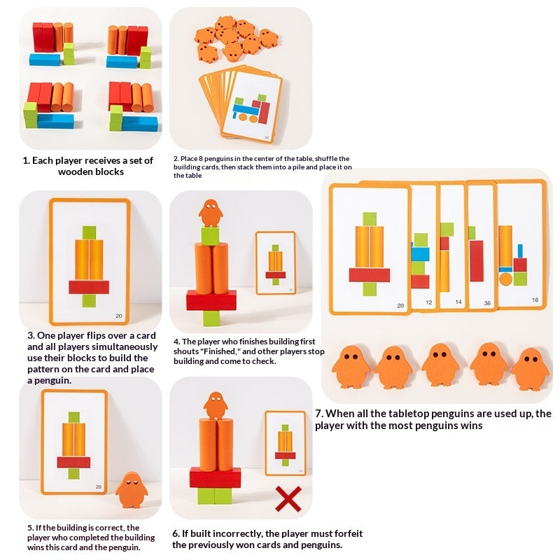 Wooden Penguin Building Blocks Set for Kids