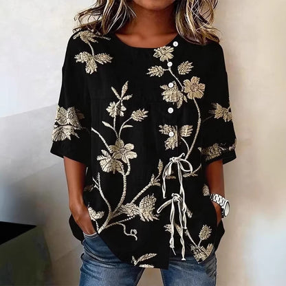 Women's Floral 3D Print Loose Pullover Top | Casual Commuter Cotton-Blend Shirt