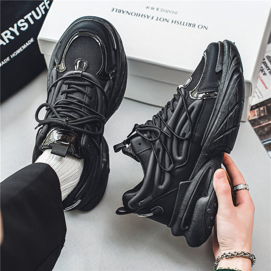 Men's Mesh & PU Leather Platform Sneakers – Low-Top, Round Toe