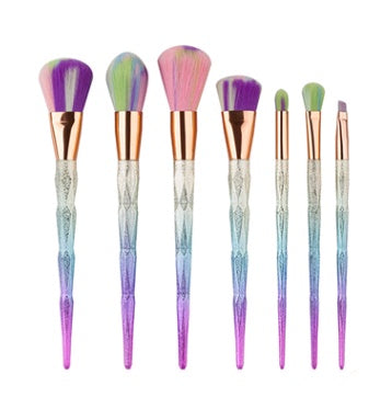 7-Piece Diamond Makeup Brush Set – Electroplated Handle, Nylon Hair