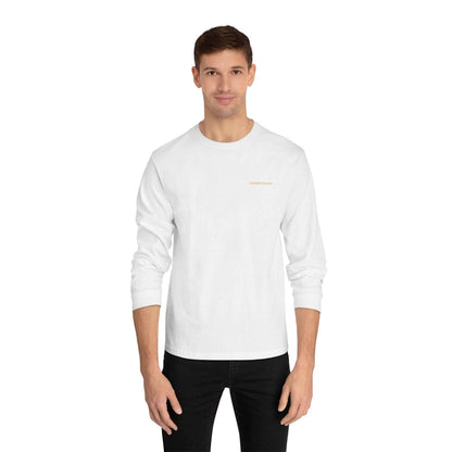 'Good Vibes Only' Long Sleeve Tee – Minimalist White & Gold Unisex Top