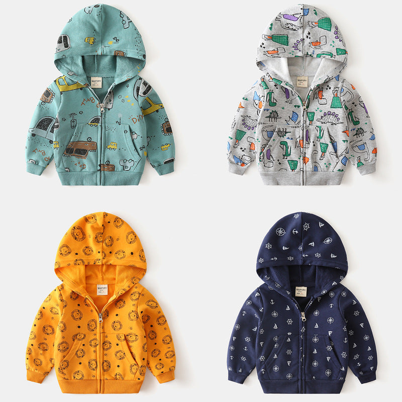 Children's Cartoon Full-Print Hooded Coat | Cotton Kids Pullover Jacket
