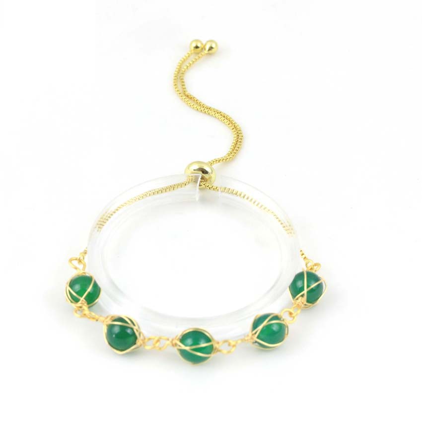 Natural Stone Bead Bracelet with Gold Extension Chain