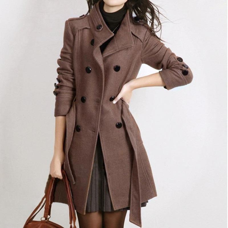Women's Double-Breasted Wool Blend Coat – Mid-Length Fitted | XS–3XL