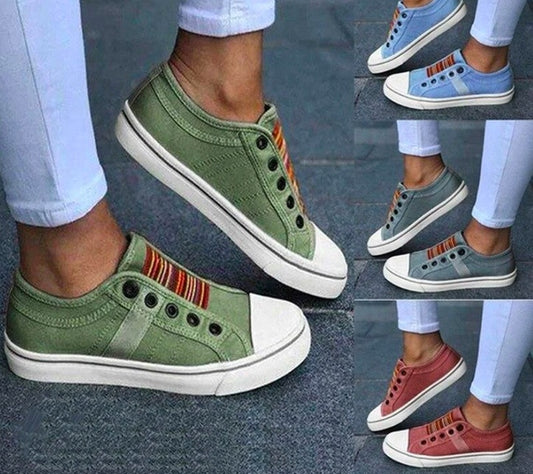 Laceless Canvas Flat Loafers - Lightweight Slip-On Casual Sneakers