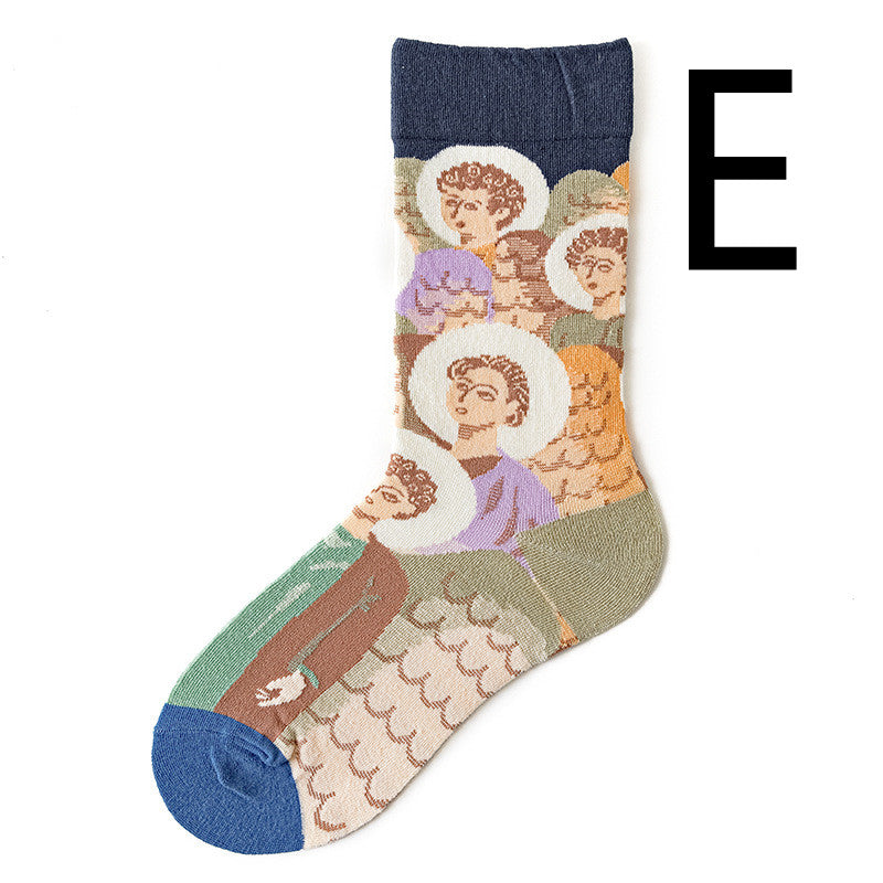 Men's Jacquard Cotton Retro Socks – Novelty Patterned One-Size Socks 19 Designs