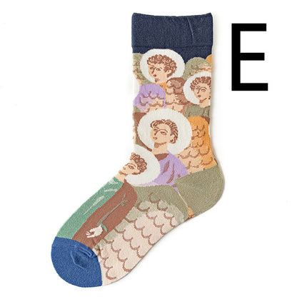 Men's Jacquard Cotton Retro Socks – Novelty Patterned One-Size Socks 19 Designs