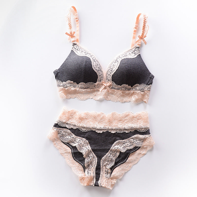 Women's Deep V Lace Bra & Panties Set | 3/4 Cup Gathering Lingerie