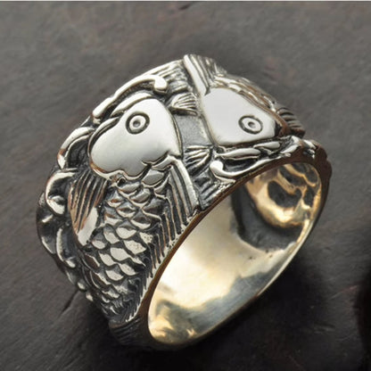 Men's Copper Pisces Carp Ring – Adjustable Index Finger Zodiac Band