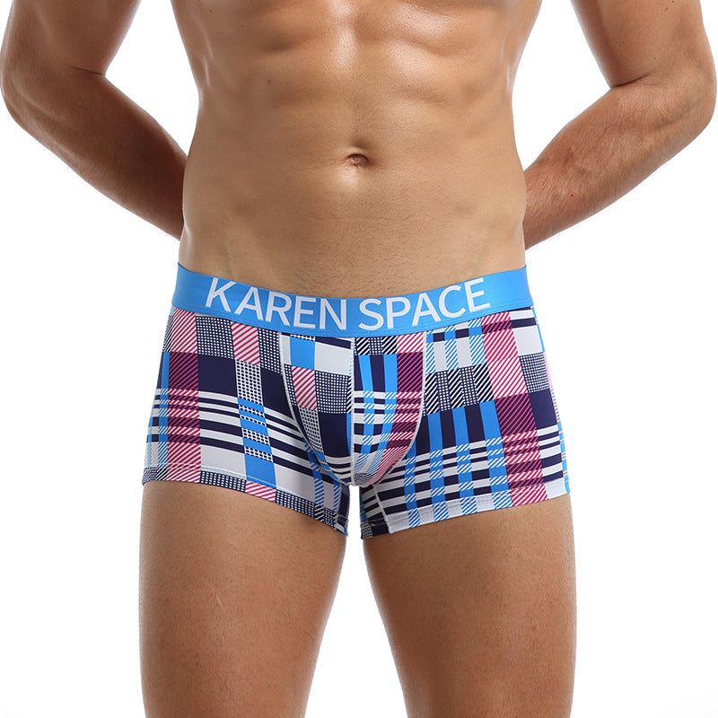 Men's Ice Silk Printed Boxer Shorts – Breathable Low-Rise Trunks
