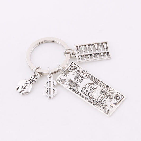 Money Theme Alloy Keychain | Dollar, Abacus & Money Tree Charm